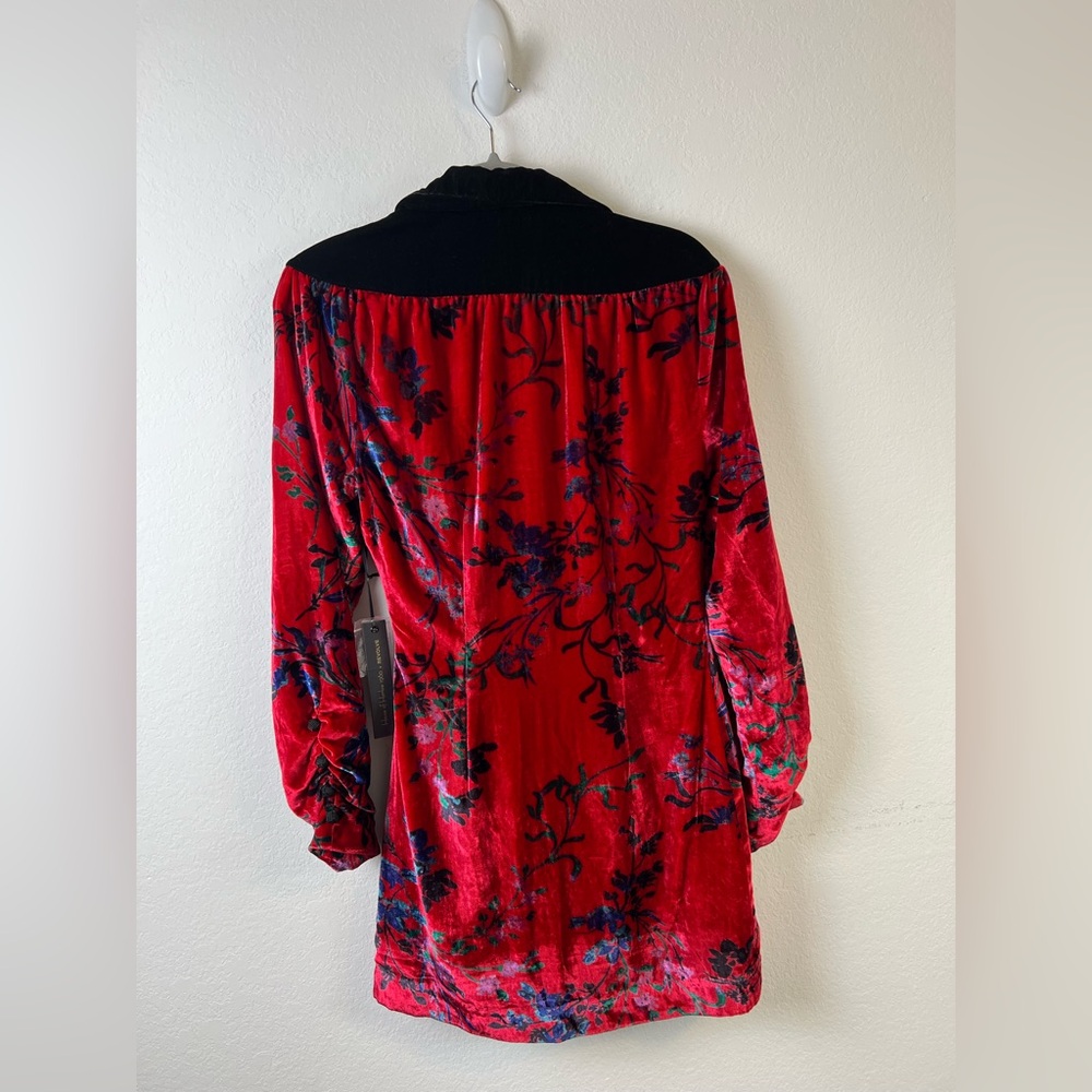 House of Harlow 1960 Revolve Red Floral Velvet Wrap Dress Holiday Party Wedding - Picture 3 of 16